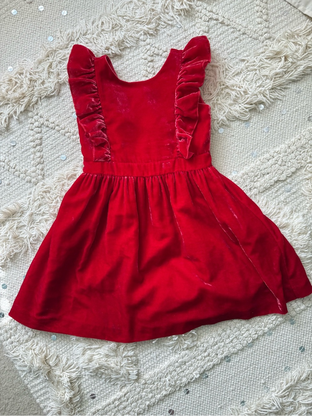 Crewcuts Red Velvet Ruffle-Shoulder Dress